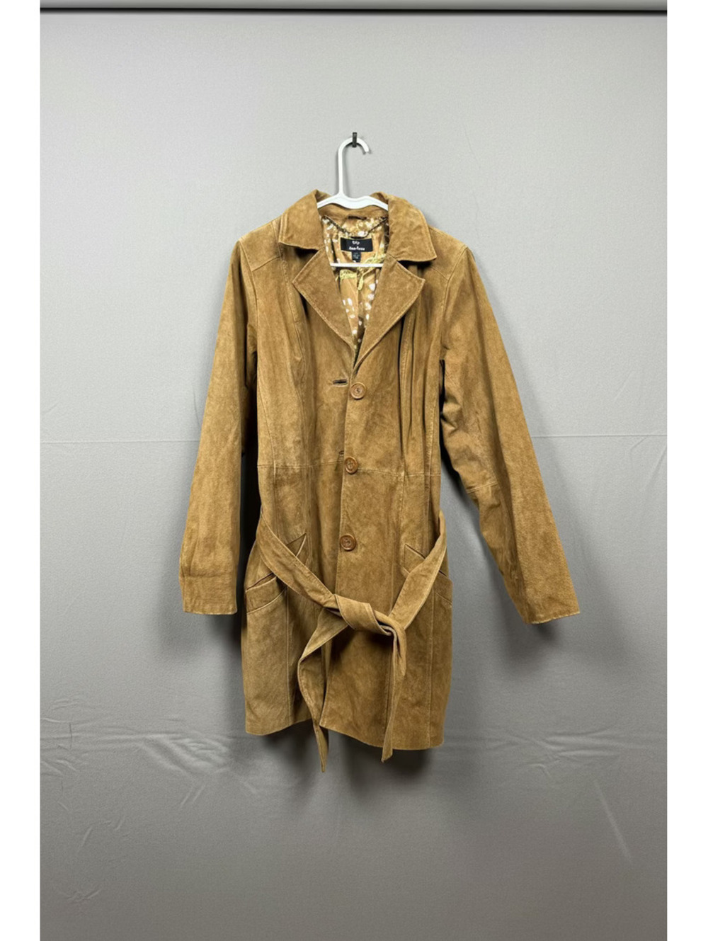Vintage Dennis Basso Faded Brown Suede Leather Belted Overcoat – Women’s Medium